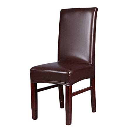 Deisy Dee Solid Color PU Leather Stretch Waterproof Chair Protector Covers For Dinging Living Room Chair C051 (brown)