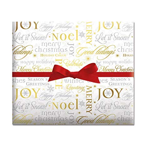 Metallic Script Jumbo Rolled Gift Wrap - 1 Giant Roll, 23 Inches Wide by 35 feet Long, Heavyweight, Tear-Resistant, Holiday Wrapping Paper