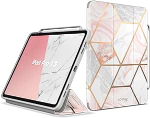 i-Blason for iPad Pro 13 Inch Case 2024 with Pencil Holder, [Slim Trifold Stand] [Auto Sleep/Wake], Soft TPU Protective iPad Pro M4 Case Cover for iPad Pro 13 Inch M4, Cosmo Series, Marble