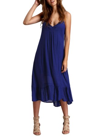 ROMWE Women's Spaghetti Strap Ruffle Flowy Sun Dress