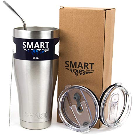 Tumbler 32 oz - Ultra-Tough Double Wall Stainless Steel Premium Insulated Cup - Keep Coffee and Ice Tea - Ultimate Set - Leak-Proof   Sliding Lid   Straw   Brush   Gift Box Stainless Steel