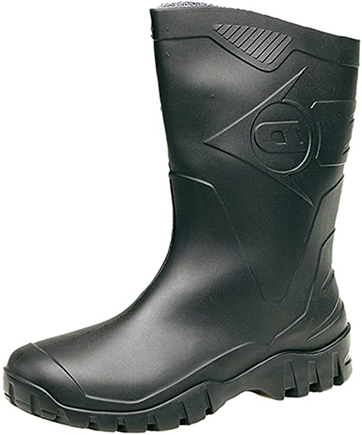 Mens Dunlop Short Half Length Ankle Wellington Wellies Boots WIDE CALF UK 6 - 12 BLACK