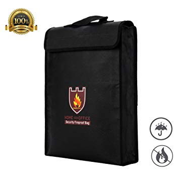 CO-Z Fireproof Document Bag 15"x12"x3" Fire Resistant Money Bag Silicone Coated Fireproof Safe Storage for Money, Documents, Jewelry and Passport, Heat-Resistant 1400°F