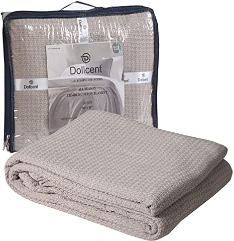 DOLLCENT 100% Combed Cotton Blanket–102x108 Inch California King Size Bed Blankets– Warm Soft All Season Breathable Blankets– Extra Large Oversized California King Blanket - Sand King Cotton Blankets