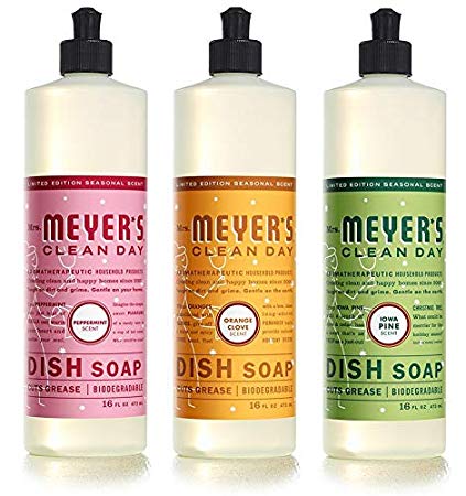 Mrs. Meyer's Clean Day Holiday Collection Liquid Dish Soap bundle (Iowa Pine, Orange Clove, and Peppermint scent 16oz, 3pk