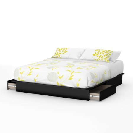 South Shore Step One Platform Bed with Drawers, King, Pure Black