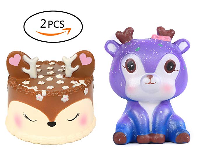 VIGEIYA 2 PCs Squishies Jumbo Deer Cake Galaxy Deer Squishy Slow Rising Toys for Kids Prime Cheap Stress Reliever for Adults Kawaii Scented Decorations