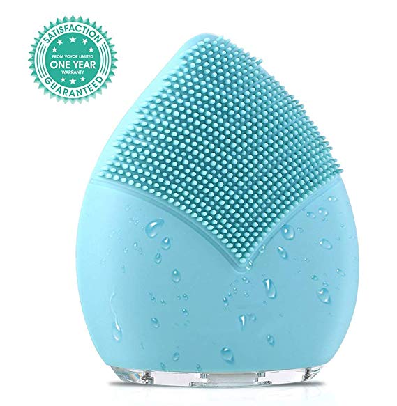 Tsuperb Silicon Face Cleansing Brush Electric Sonic Facial Face Scrubber Silicone Waterproof Safe Use Anti-Aging Facial Massager, Exfoliate Smooth Deep Cleansing Skin Care (Blue)
