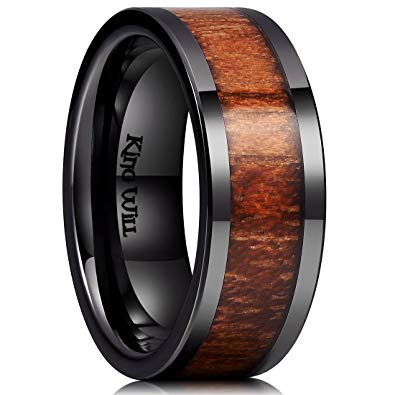 King Will Nature 7mm 8mm Wood Ceramic Ring Wedding Band Polished Finish Comfort Fit