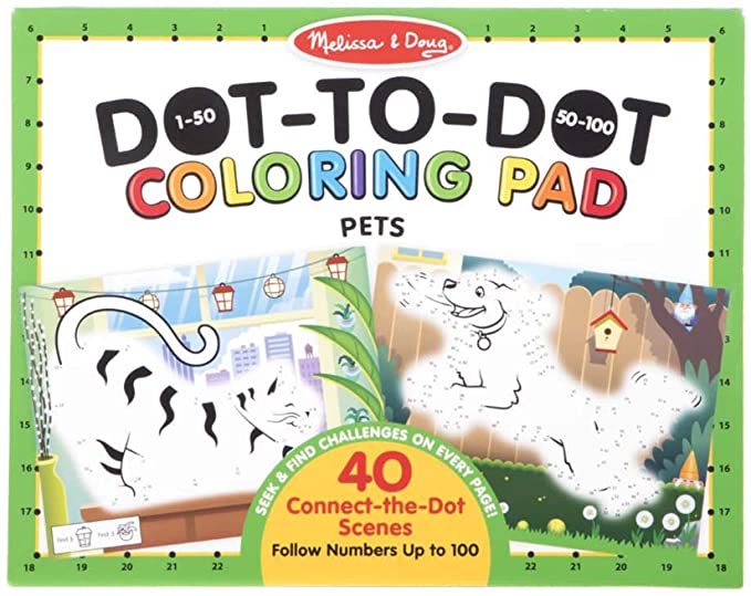 Melissa & Doug 123 Dot-to-Dot Pets Coloring Pad (Connect The Dots 1-100 and Seek & Find Activities; 40 Scenes, 11” x 14”, Great Gift for Girls and Boys – Best for 4, 5, 6, 7 and 8 Year Olds), 30261