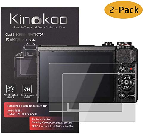 kinokoo Tempered Glass Film for Canon PowerShot G7X/G7X Mark II/G5 X/G5X Mark II/G9X/G9X Mark II Crystal Clear Film Canon G7X G7X2 G5X G9X G9X2 Screen Protector Bubble-free/Anti-scratch(2 pack)