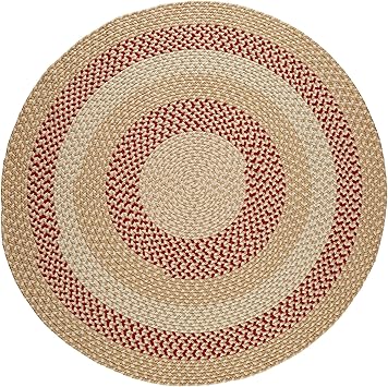 Super Area Rugs Homespun Braided Rug Indoor Outdoor Rug Textured Durable Patio Deck Carpet, Red & Beige, 8' X 8' Round