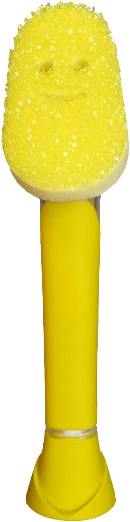 Scrub Daddy Dish Daddy Dish Wand, Soap Dispensing Dish Brush, Texture Changing Washing Up Sponge With Liquid Handle, Built-in Scraper and Detachable Scrubbing Head, Drip stand, Yellow