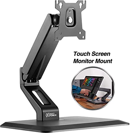 AVLT-Power Single 22 lbs Touchscreen Monitor Desk Stand - Mount 32" Touchscreen Computer Monitor on Full Motion Adjustable Arm - Organize Digital Audio Workstation with Ergonomic VESA Monitor Mount