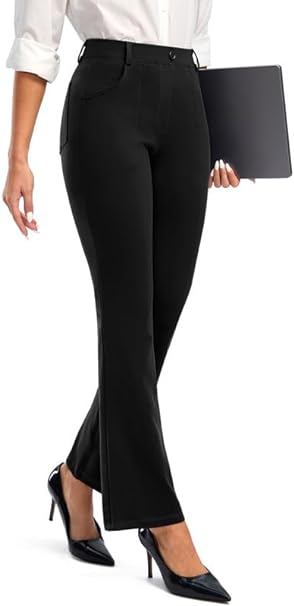 Rammus Womens Dress Pants with Pockets Stretchy Business Casual Work Pants Bootcut Slacks for Office