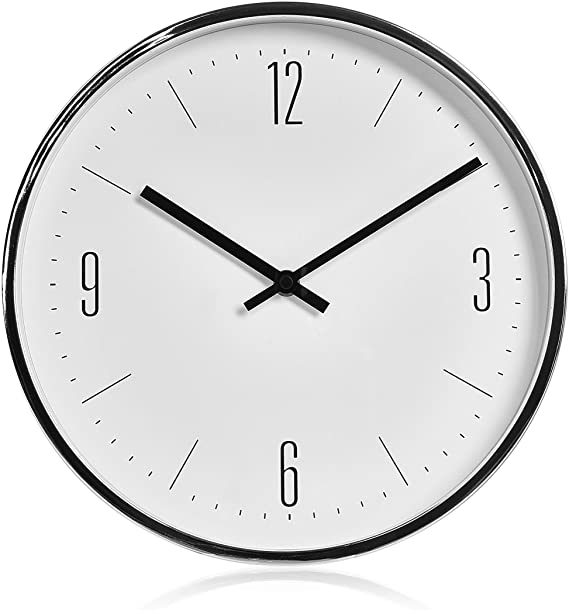 RCA RCWC30SW Wall Clock, 11" Round - Silver. Decorative Wall Clock - Battery Operated Quartz Accuracy - Large Display Clock