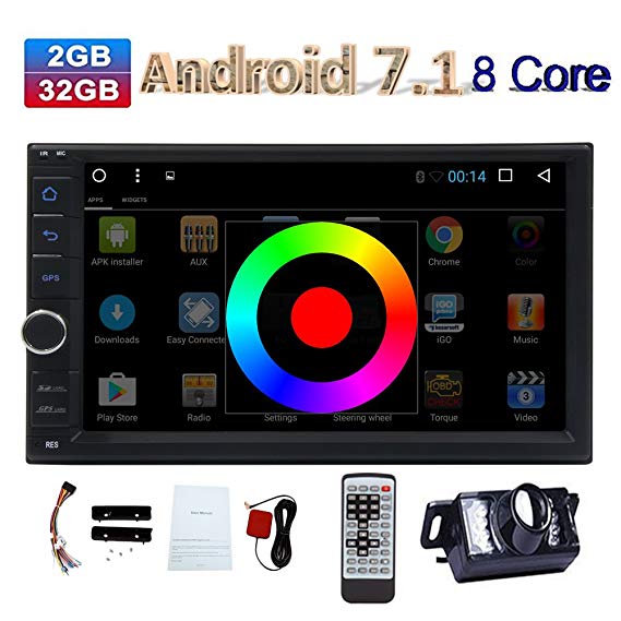EinCar Android Car Stereo 7.1 Octa Core 2G 32G 7" In Dash 2 Din GPS Navigation 1024600 Touch Screen Radio Receiver Head Unit support Subwoofer Dual Cam-IN Remote Control (Backup Camera Included)