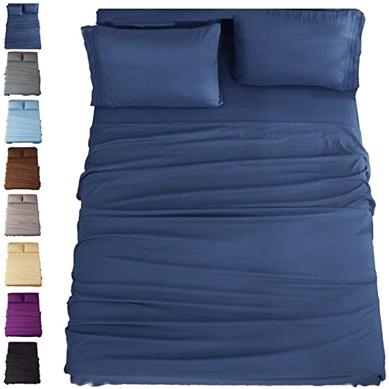 Bed Sheet Set Super Soft Microfiber 1800 Thread Count Luxury Egyptian Sheets 16-Inch Deep Pocket Wrinkle and Hypoallergenic (Navy Blue, Twin XL)