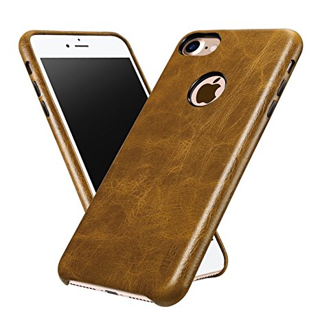 iPhone 7 Case ALYEE Handmade Slim Genuine Leather Hard Back Protective Phone Cover for iPhone7 4.7inch (Brown)