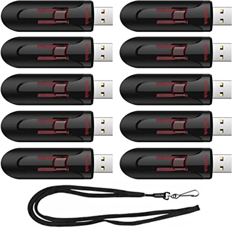 SanDisk 16GB (10 Pack) Cruzer Glide USB 3.0 Flash Drive SDCZ600-016G-B35 Bundle with (5) GoRAM Black Lanyards (16GB, 10 Pack)