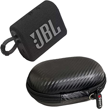 JBL GO 3 Waterproof Ultra Portable Bluetooth Speaker Bundle with gSport Carbon Fiber Case (Black)