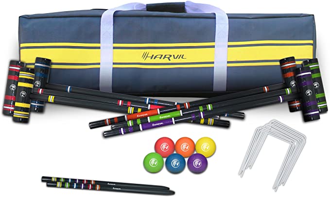 Harvil 6-Player Croquet Set for All Ages with Mallets, Balls, Stake Posts, Wickets, and Carrying Case