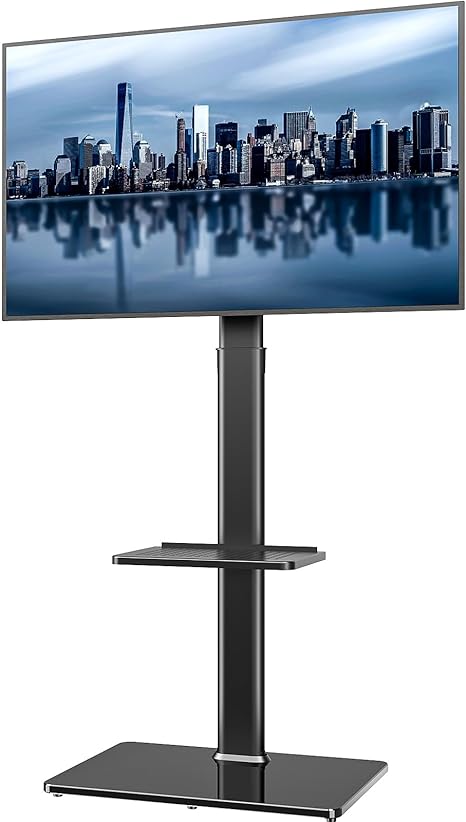 Universal Floor TV Stand with Swivel Mount for 19 to 42 inch LCD LED TV, 2 Shelves Black HT2001BP