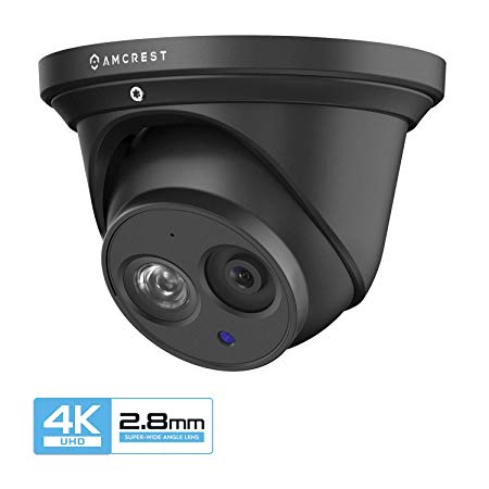 Amcrest UltraHD 4K (8MP) Outdoor Security IP Turret PoE Camera, 3840x2160, 164ft NightVision, 2.8mm Lens, IP67 Weatherproof, MicroSD Recording (128GB), Black (IP8M-T2499EB-28MM)