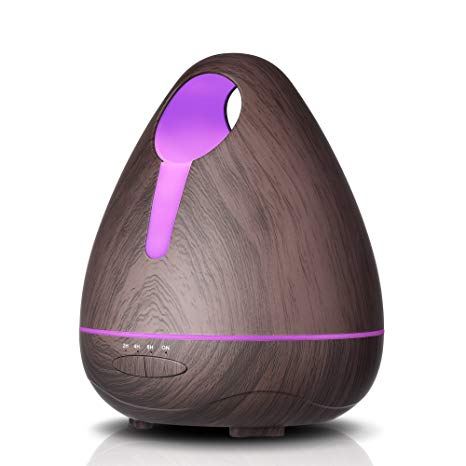 OminiHOME Aroma Essential Oil Diffuser, Ultrasonic Cool Mist Diffusers Humidifier 530ml 7 Color LED Lights Waterless Auto Shut-Off, Dark Wood Grain Large Room/Kids/Baby/Bedroom/Office