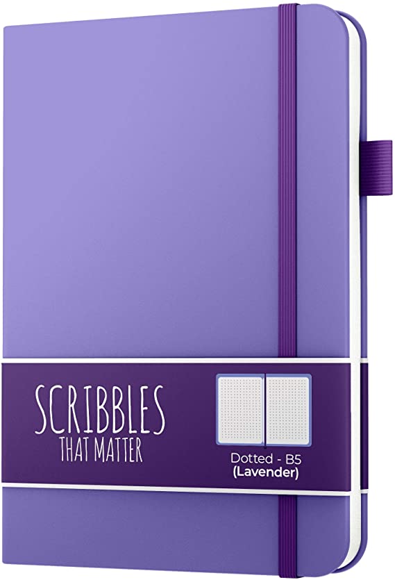 B5 Dotted Journal by Scribbles That Matter - Bullet Dot Grid Notebook - No Bleed Thick Fountain Pens Friendly Paper - Hardcover with Large Inner Pocket - Lavender