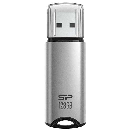 Silicon Power 128GB USB 3.0 Flash Drive, Aluminum Casing Built-in Strap Hole, USB 3.2 Gen 1 USB 2.0 Thumb Drive Pen Drive Memory Stick, Silver, Marvel M02 Series