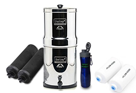 Premuim Royal Berkey with 2 Black Filters and 2 PF-2 Fluoride Filters bundled with Berkey Staineless Steel Waterbottle