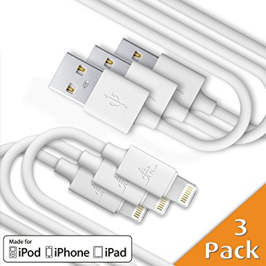 CellBee 3 Pack Apple Certified Charger Lightning To USB Cable - Super Fast Charging - Thick Cord - 3 ft -1 meter (White)