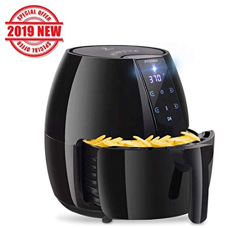 Posame Digital Air Fryer with Rapid Air Circulation System, 4.2 QT Large Capacity Touch Screen Airfryer, Temperature up to 400°F, Low Fat Healthier Crisp Foods Air Fryers, Black, 1500W (LED Display)