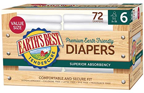 Earth's Best TenderCare Chlorine-Free Disposable Baby Diapers, Size 6 (35  lbs), 72 Count