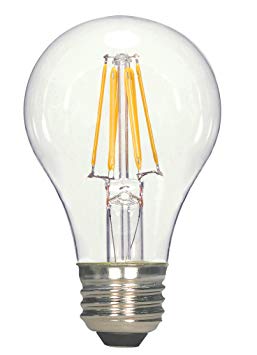 Satco S9562 A19 LED Clear Medium Base Light Bulb, 7W, 810Lm/Meduim, Household A19-Shape