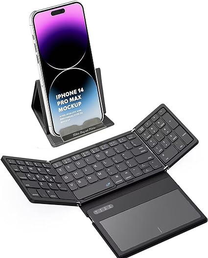 ZenRich Foldable Bluetooth Keyboard with Stand, Wireless Portable Keyboard with Touchpad/NumberPad (Sync Up to 3 Devices), Ultra Slim Travel Keyboard for Windows iOS Android Mac iPad, Black