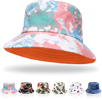 KQueenStar Women Bucket Hats - Print Bucket Hat Summer Fisherman Hat Cotton Reversible Sun Hat for Women Men