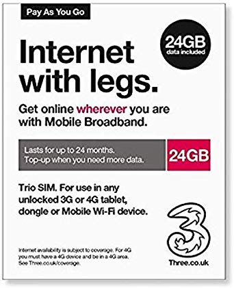 UK3 (UK Three) Prepaid Europe SIM Card 24 GB Data for 24 Months (2 Years) in 71 Destinations. No Calling and no Texting. Hotspot/Tethering Allowed.