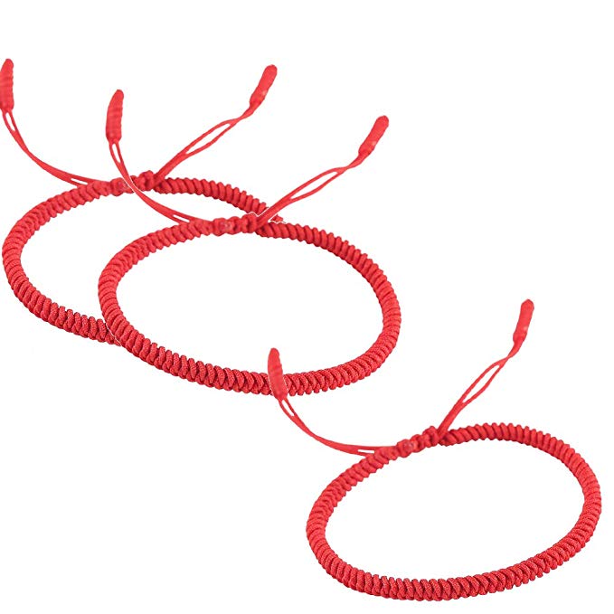 Rimobul Handmade Tibetan Buddhist Lucky Red Rope Bracelet - 3 Pack (Faith)