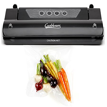 Cookhouse Vacuum Sealer Food Saver Machine, For Sous Vide, Baby, Dry and Moist Food, Clothes Packing, Keep Food Fresh, Minimise Freezer Odours and Prevent Spillage. Built in Bag Cutter and 3m Roll of Food Grade Sous Vide Vacuum Bag