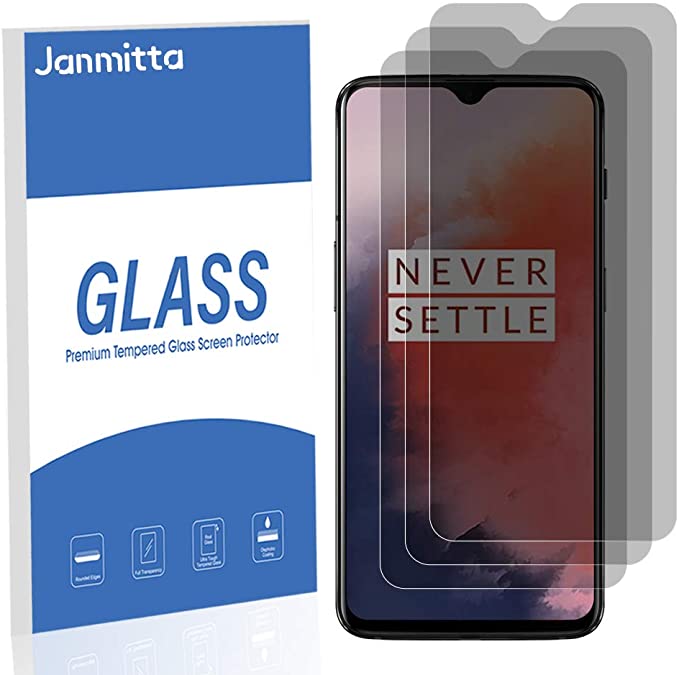 [3 Pack] Janmitta for OnePlus 7T Privacy Glass Screen Protector, 9H Hardness [Anti Scratch][Anti-Fingerprint] Bubble Free Flim for OnePlus 7T