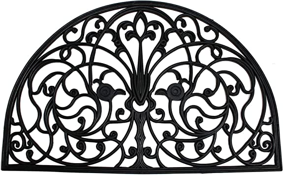 J & M Home Fashions Wrought Iron Half Round Natural Rubber Doormat, 24-Inch by 36-Inch
