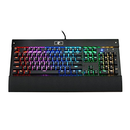E-Element Mechanical Eagle Z-77 RGB LED Backlit Chroma Dimmable Mechanical Gaming Keyboard, 104 Buttons No Conflict, with DIY Blue Switches,Wrist Rest (Black)