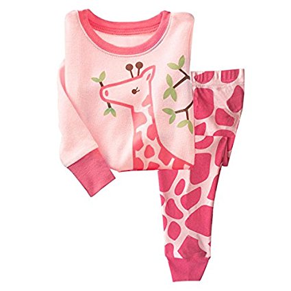 Little Hand Girls Pyjamas Giraffe Cotton Set 2pcs Pink Outfit Size 1-7 years