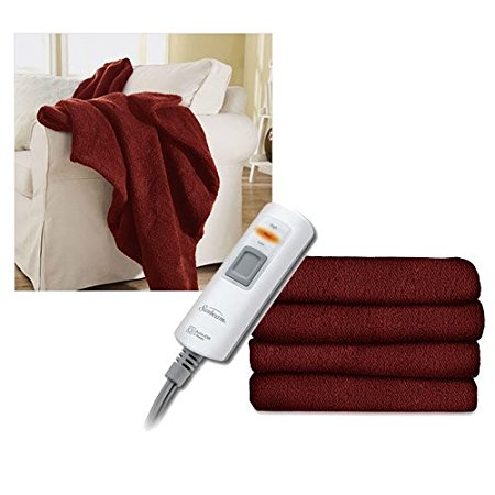 Sunbeam LoftTec 2 Person Oversized Electric Heated Throw Blanket Garnet