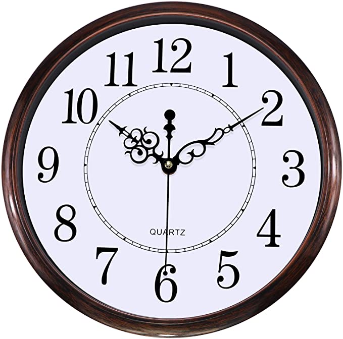 Lumuasky 12-Inch Round Retro Clock, Non-Ticking Silent Wall Clock Decorative, Battery Operated Quartz Analog Quiet Wall Clock for Living Room, Kitchen, Bedroom (Bronze)