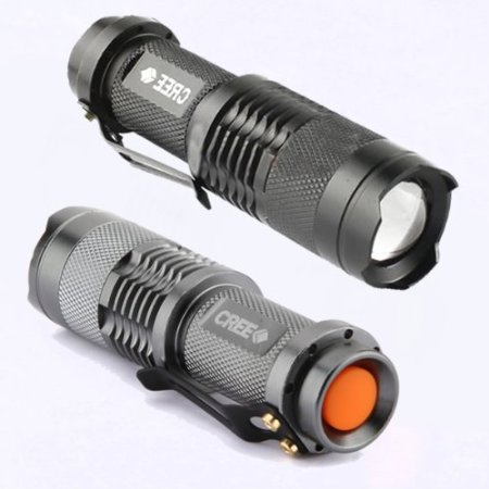 2x Mini 7W 300LM CREE Q5 LED Flashlight Torch Adjustable Zoom Lamp Black Silver