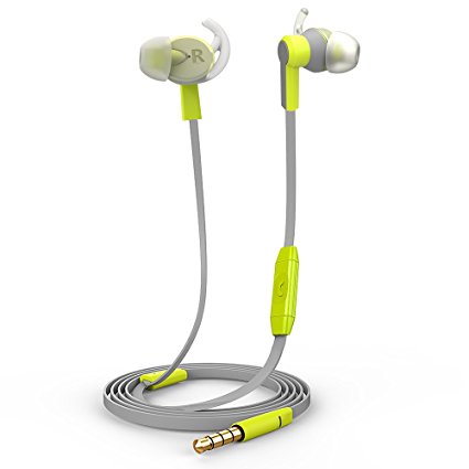 Pulatree In Ear Sport Earphone,Noise Isolating Sweatproof Wired 3.5MM in Ear Headphones Stereo Earbuds with Carry Case ,Microphone Stereo Headset For iPhone iPad, iPod & Android Devices (Green)