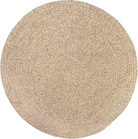 Super Area Rugs Beige Woven Braided Rug Rustic Living Indoor/Outdoor Braided Rug - Soft & Reversible Round 9' x 9'